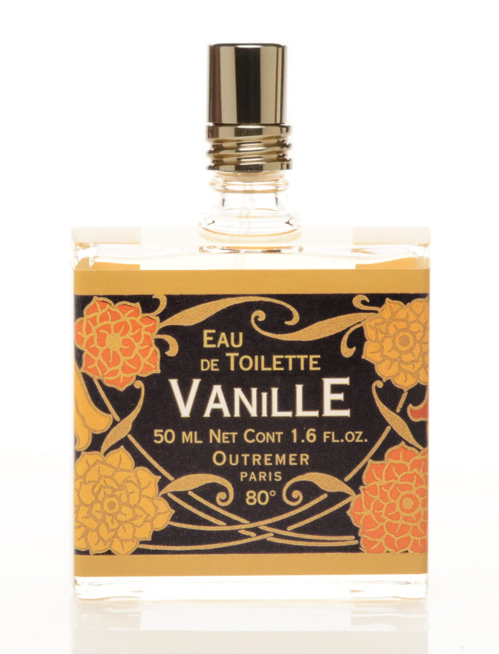 Outremer Paris Vanille bottle with chic Art Deco label, a timeless daily fragrance.