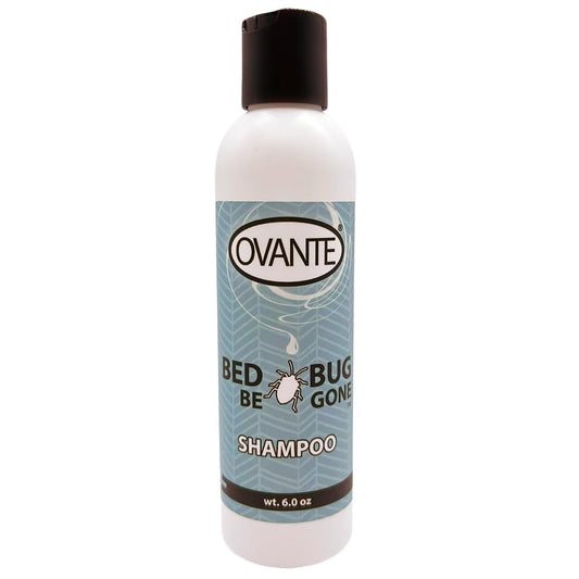 OVANTE BedBug Be Gone bottle label highlighting calming scalp care.