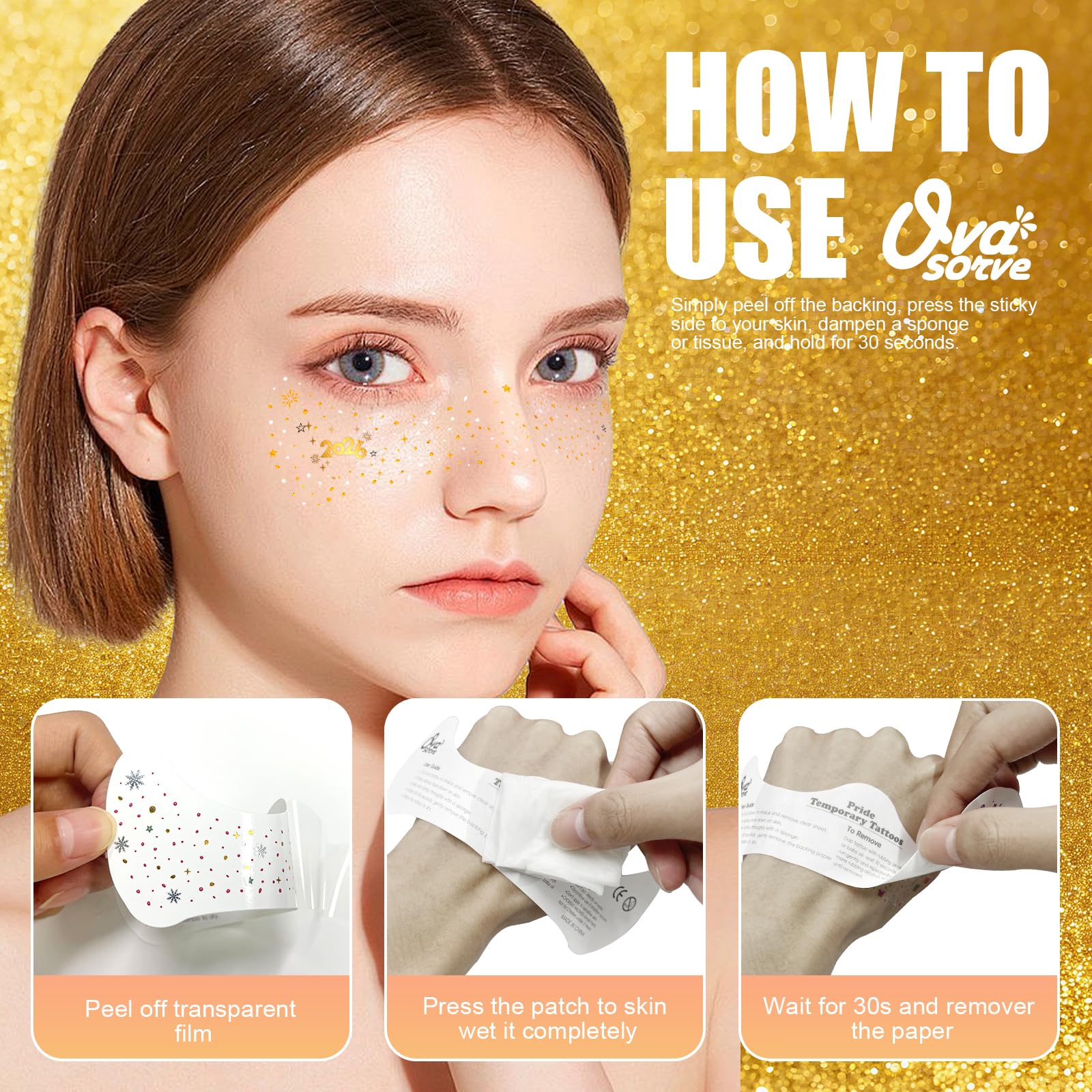 Ovasorve skin-friendly adhesive face tats for comfortable wear.
