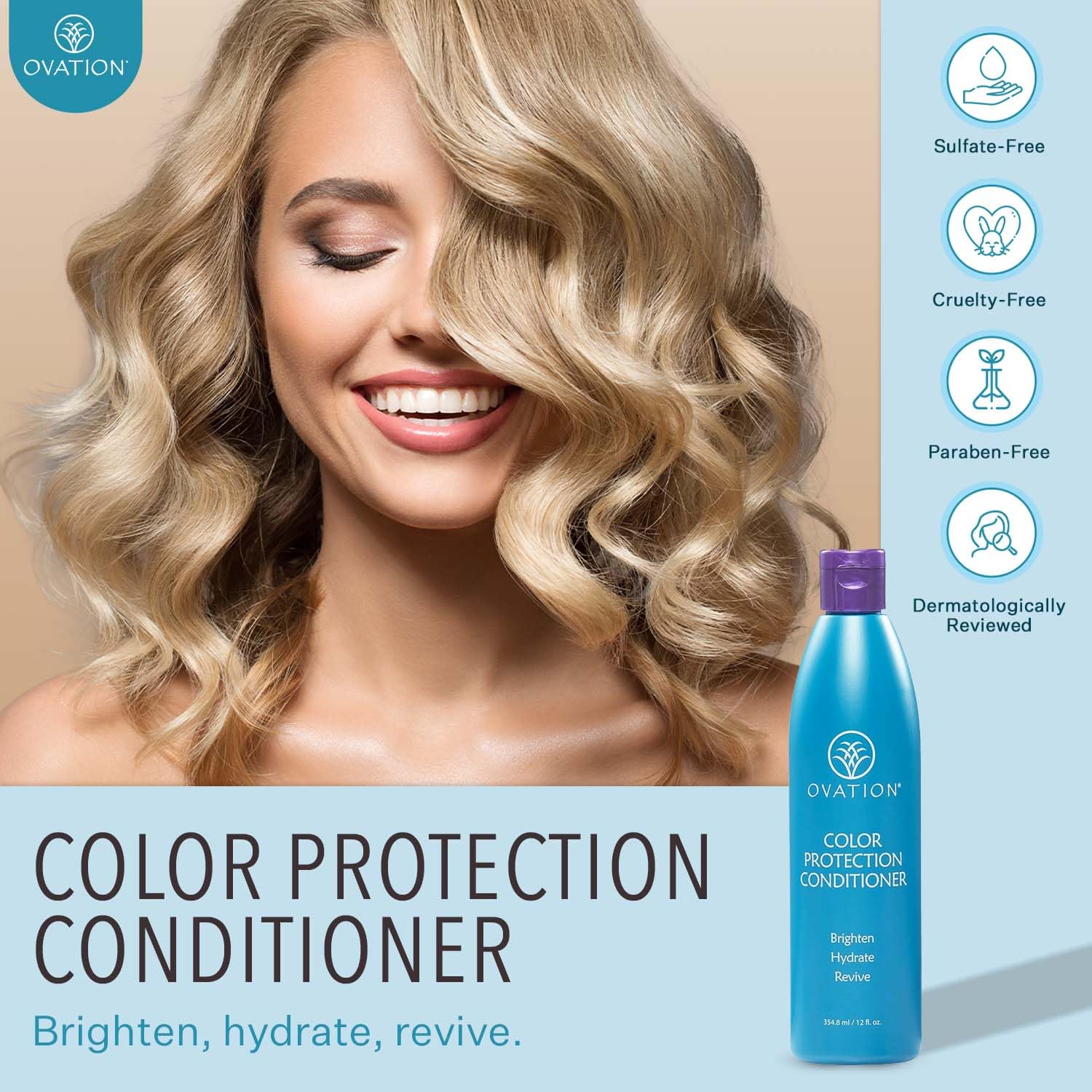 Ovation Color Protection Conditioner application demonstrates even distribution for gentle care