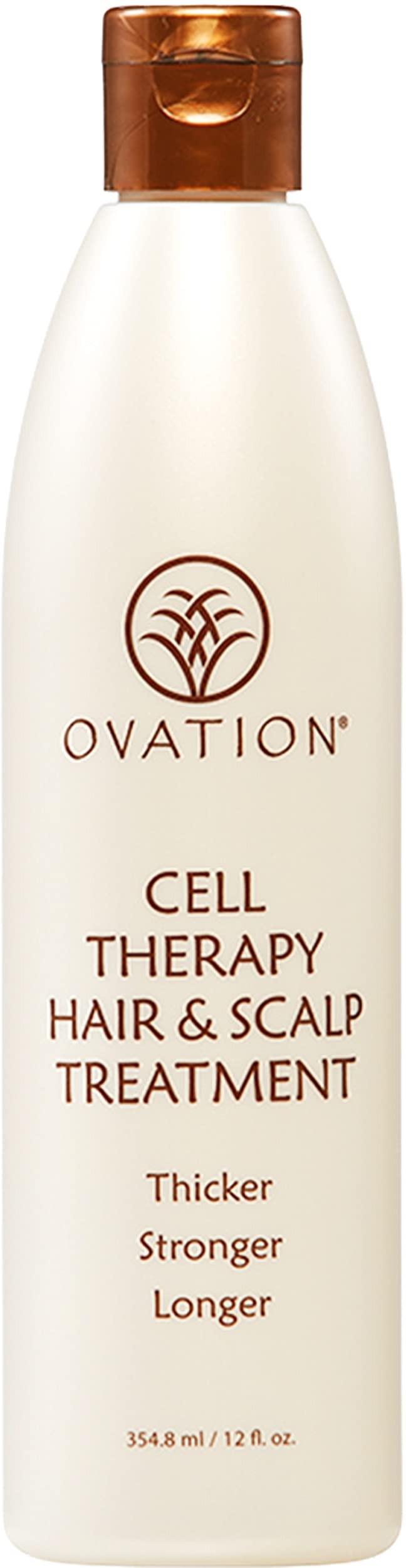 Ovation Hair Cell Therapy bottle on shelf promotes easy hair care.