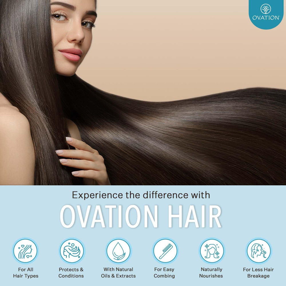 Ovation Hair Color Protection Shampoo stored in a tidy bathroom cabinet.
