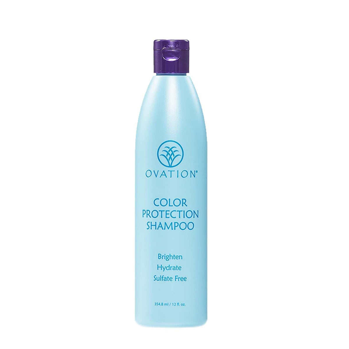 Ovation Hair Color Protection Shampoo bottle front highlighting color protection and shine.