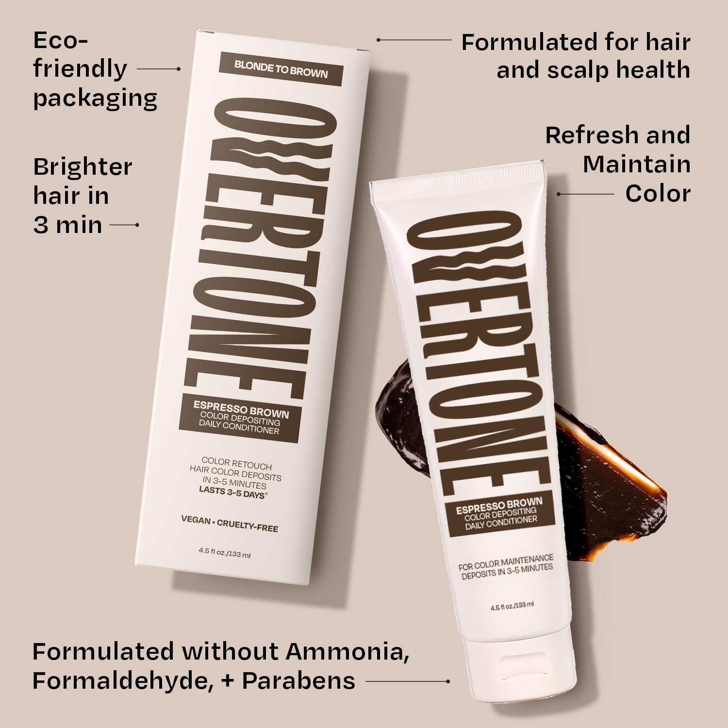 Overtone Espresso Brown color swatches illustrate rich multi dimensional hues