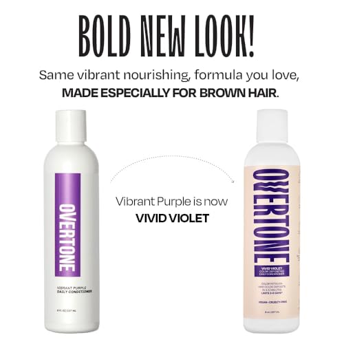 Overtone Vivid Violet application scene highlights color refresh between treatments.