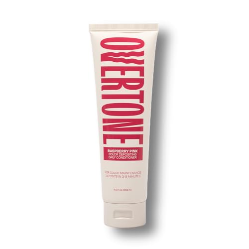 Overtone Raspberry Pink conditioner in shower showing easy in-shower tint application.
