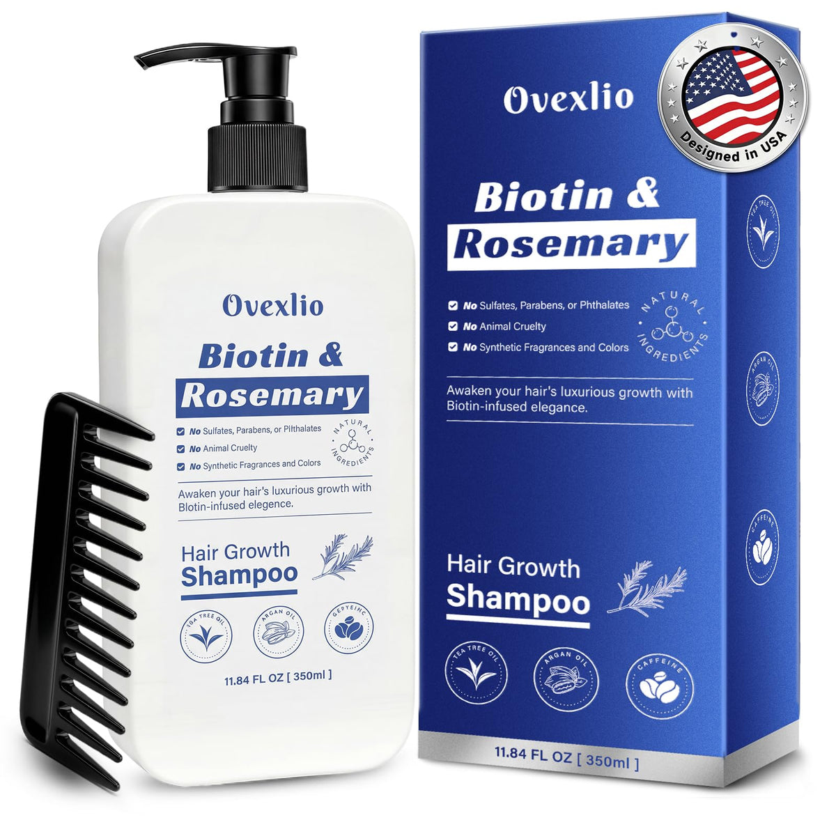 OVEXLIO Hair Growth Shampoo bottle for daily fuller-looking hair