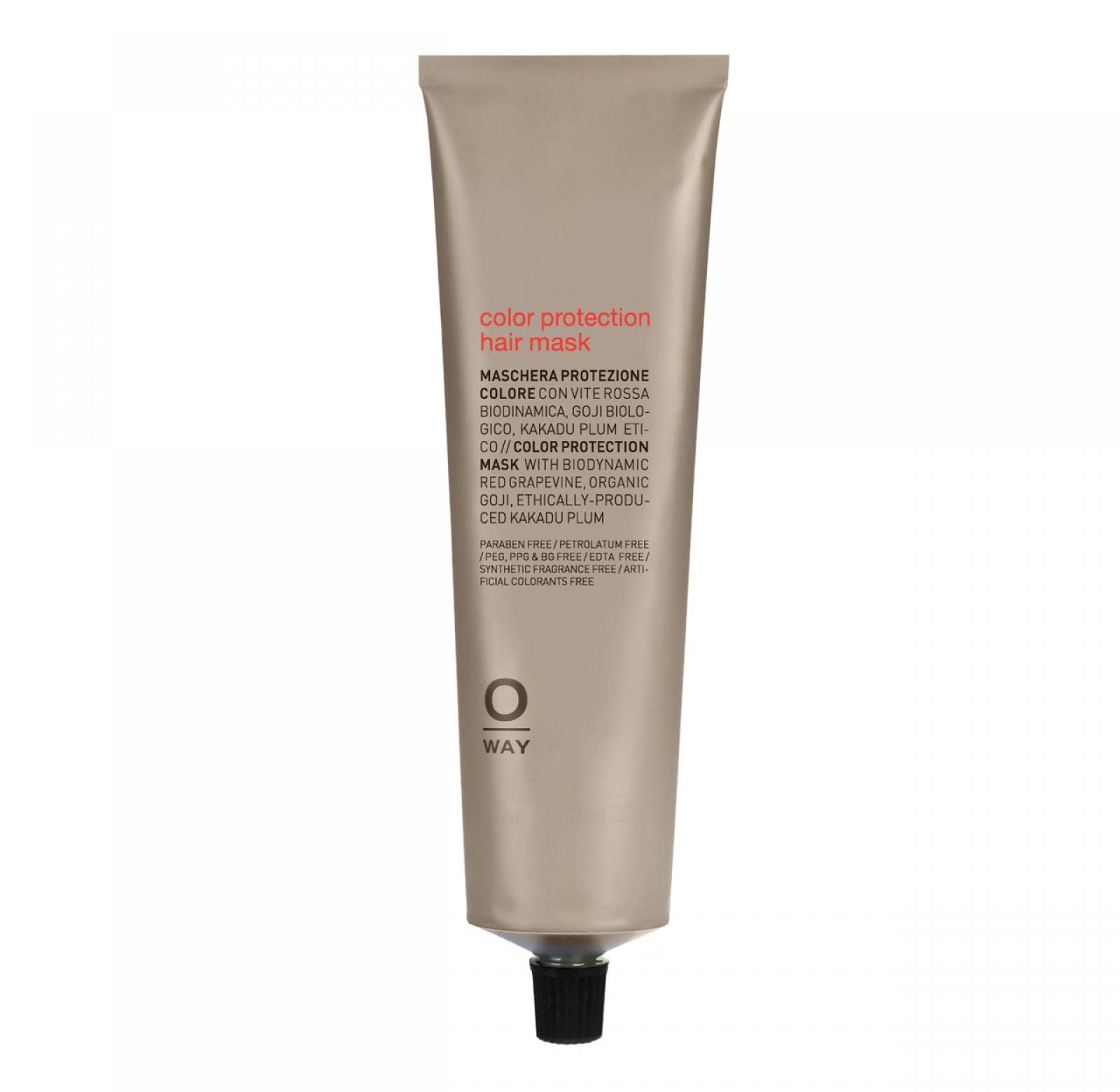OWAY Color Protection Mask jar highlights nourishing formula for color longevity and shine.