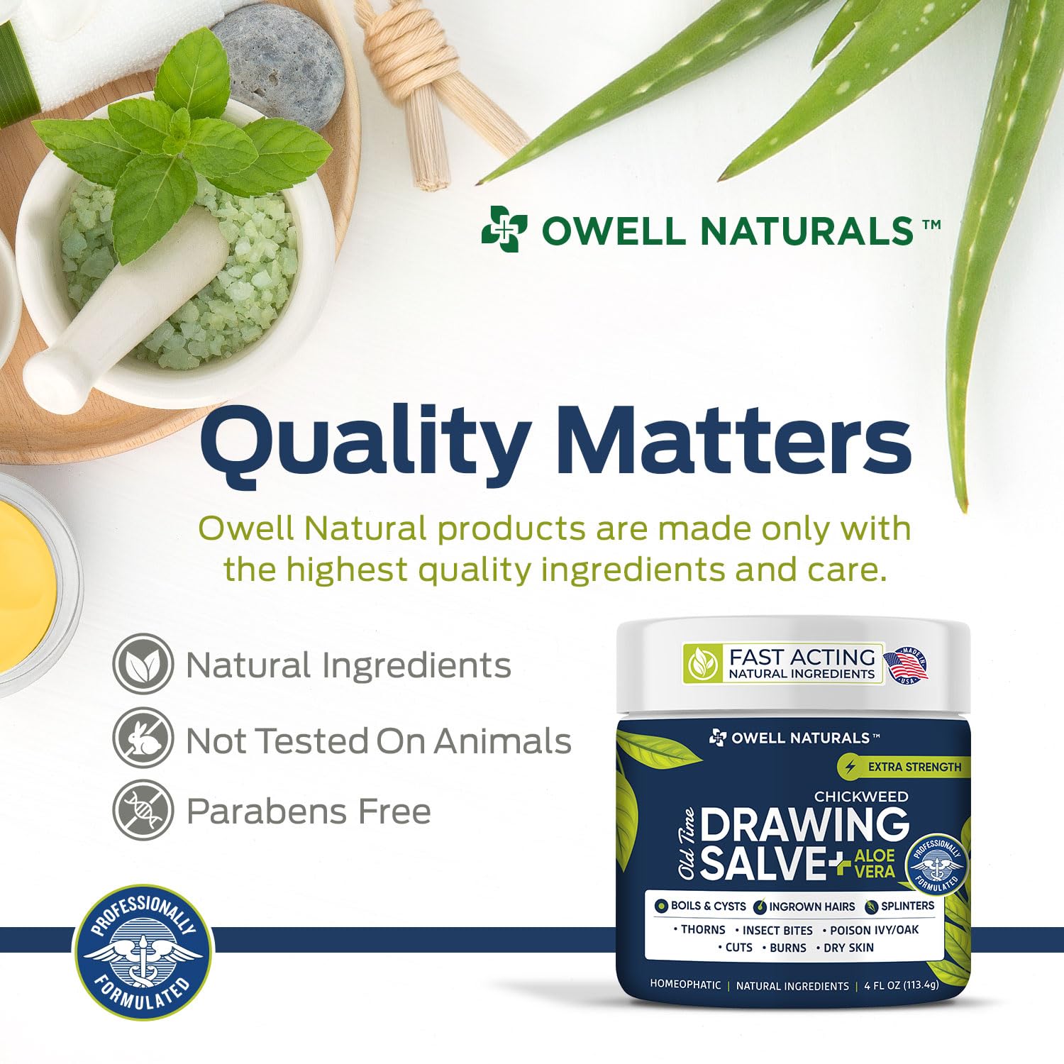 OWELL Naturals Drawing Salve Made in USA label