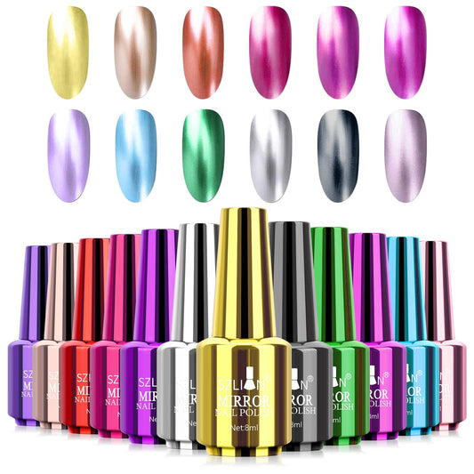 Ownest 12-color mirror nail polish set with vibrant metallic finish for striking nails.
