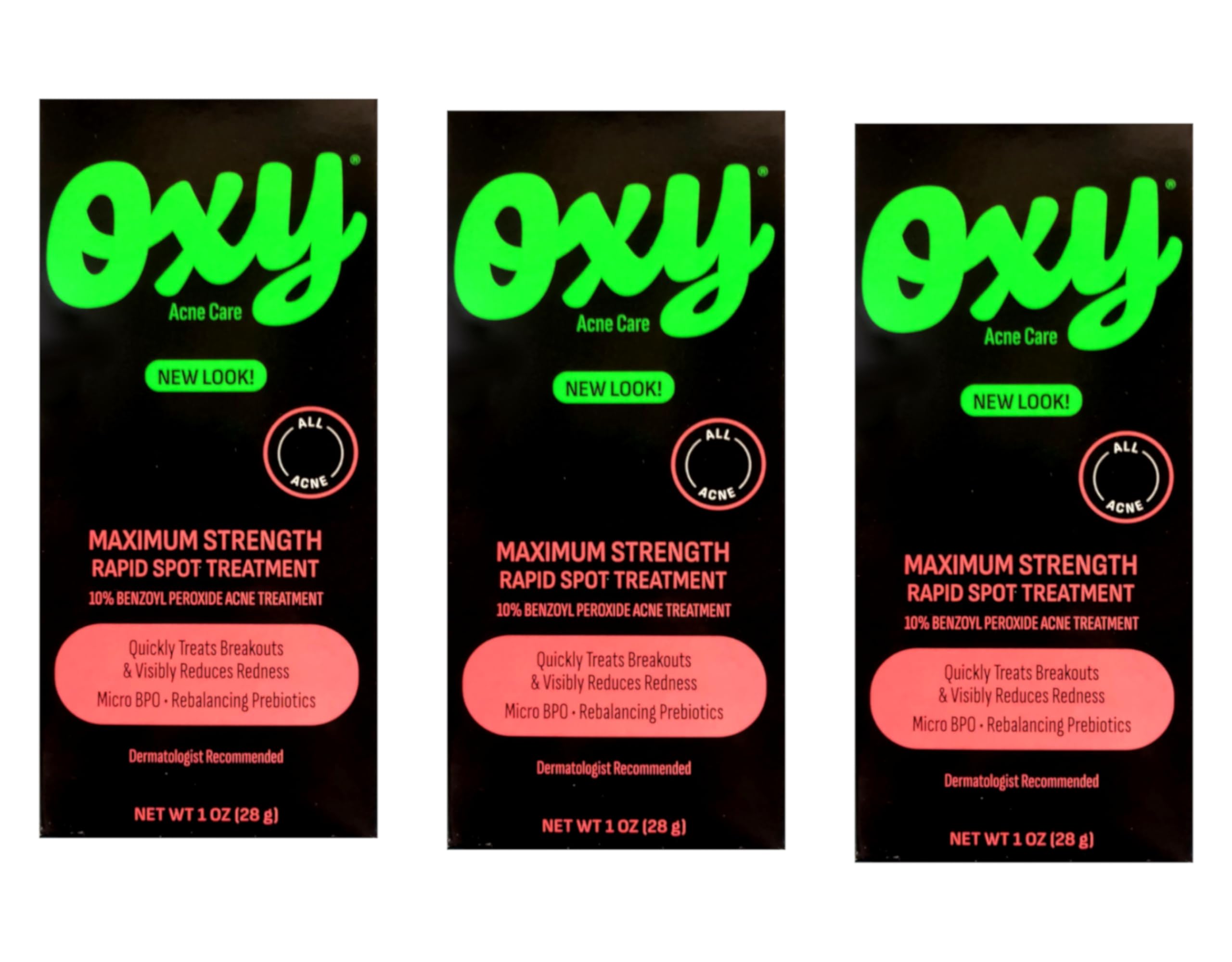 OXY Maximum Action Spot Treatment front view targets blemishes quickly