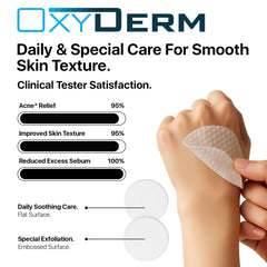 OxyDerm Acne Treatment Pads textured pad surface emphasizes gentle exfoliation.
