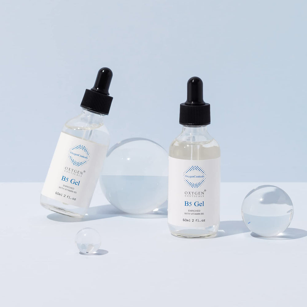 OxygenCeuticals B5 Gel fingertip application shows fast absorption without stickiness.
