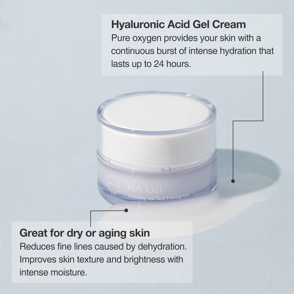 OxygenCeuticals HA Gel on face during application suggesting soothing moisture