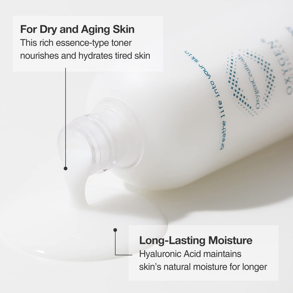 OxygenCeuticals Nutrient Toner pour texture closeup suggesting deep hydration and lasting moisture