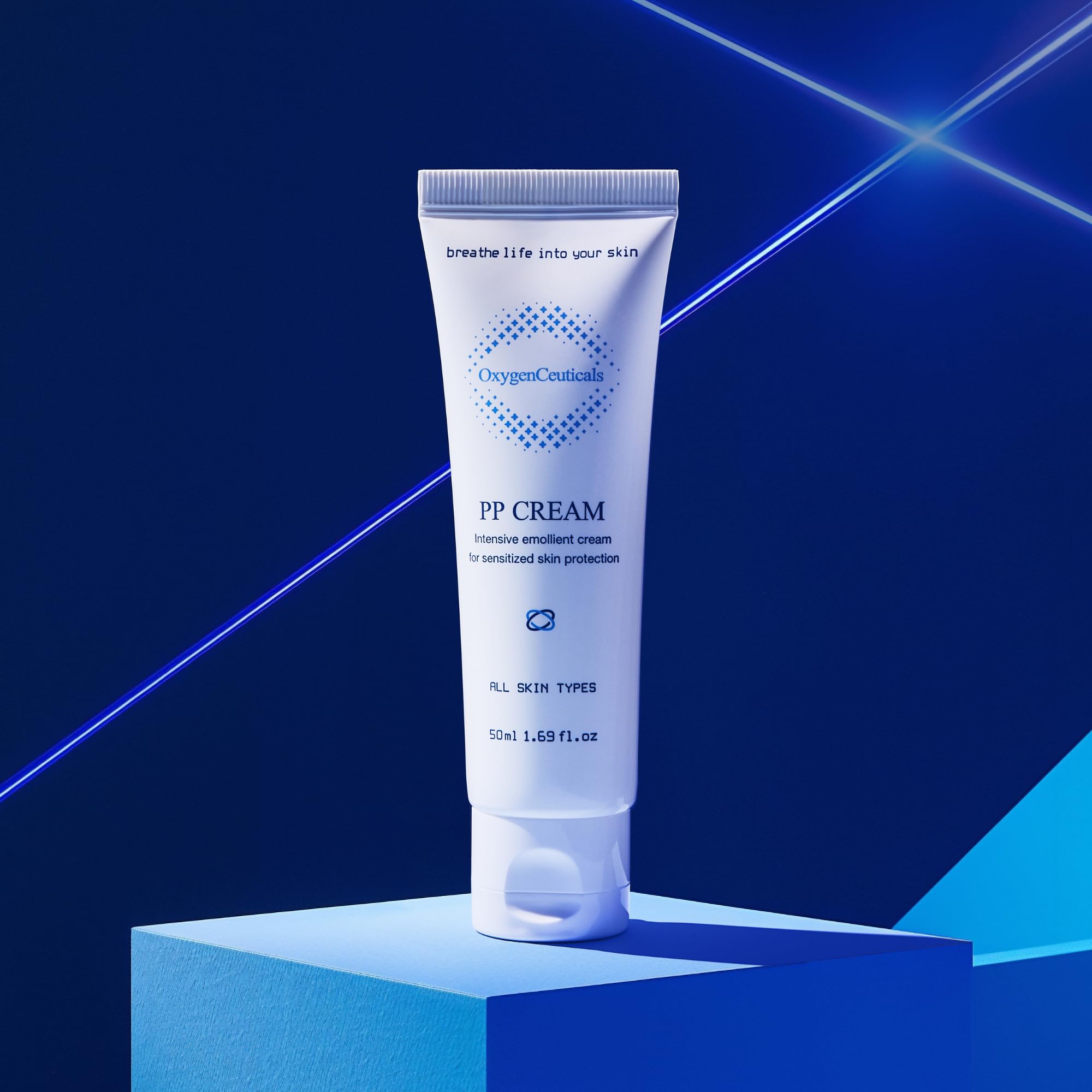 OxygenCeuticals PP Cream pump dispense demonstrates easy, controlled application