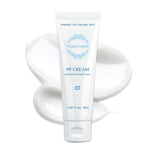 OxygenCeuticals PP Cream tube front highlighting recovery formula for sensitive skin