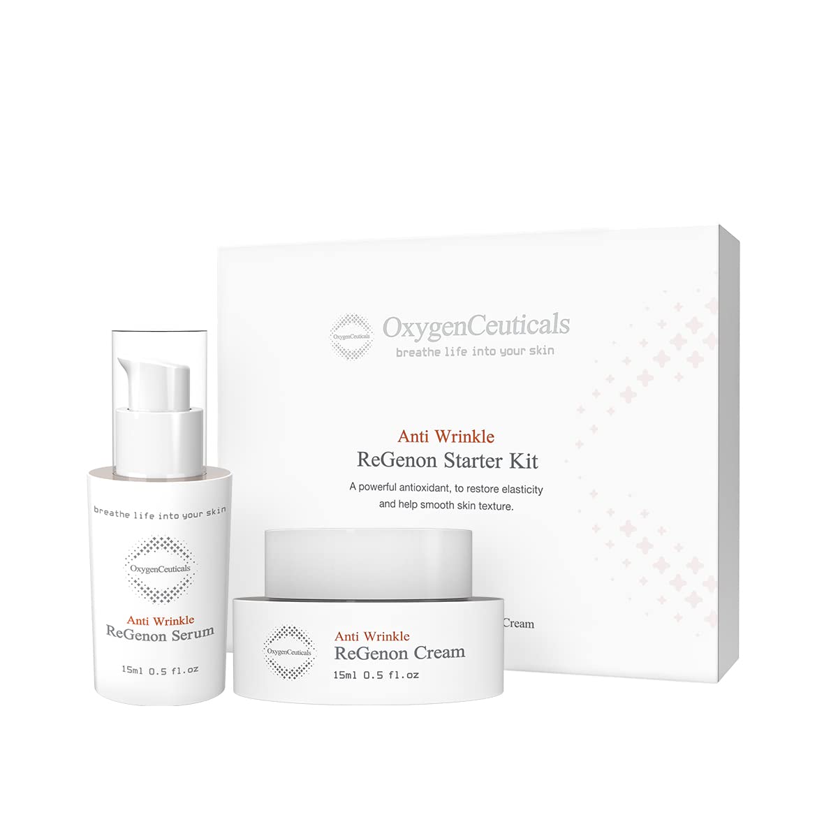 OxygenCeuticals ReGenon serum bottle showing antioxidant support for daily skincare.