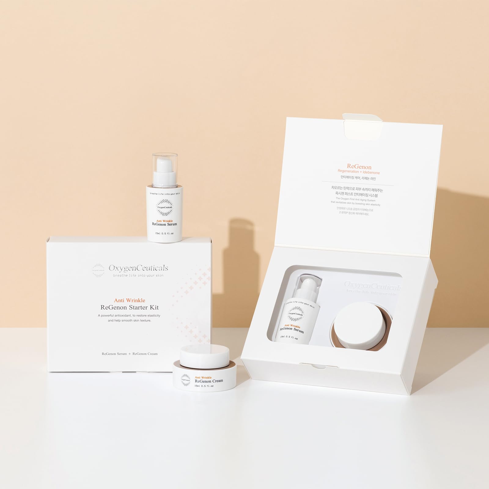 OxygenCeuticals ReGenon starter kit packaging shown on desk.