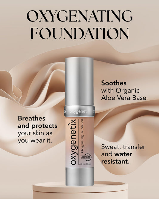 Oxygenetix Coco foundation swirl-application showing smooth blend and even tone.