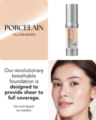 Oxygenetix Oxygenating Foundation Porcelain natural finish offers light-weight breathable appearance on skin.