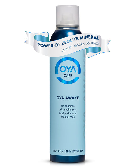 OYA Awake Dry Shampoo targets oily roots for quick refresh without residue.