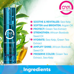 OYA Reflect serum on hair reveals silky texture and radiant shine.