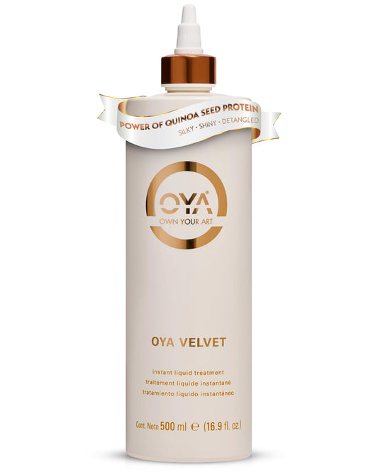 OYA Velvet Instant Conditioner bottle front view promoting deep hydration and silky detangling