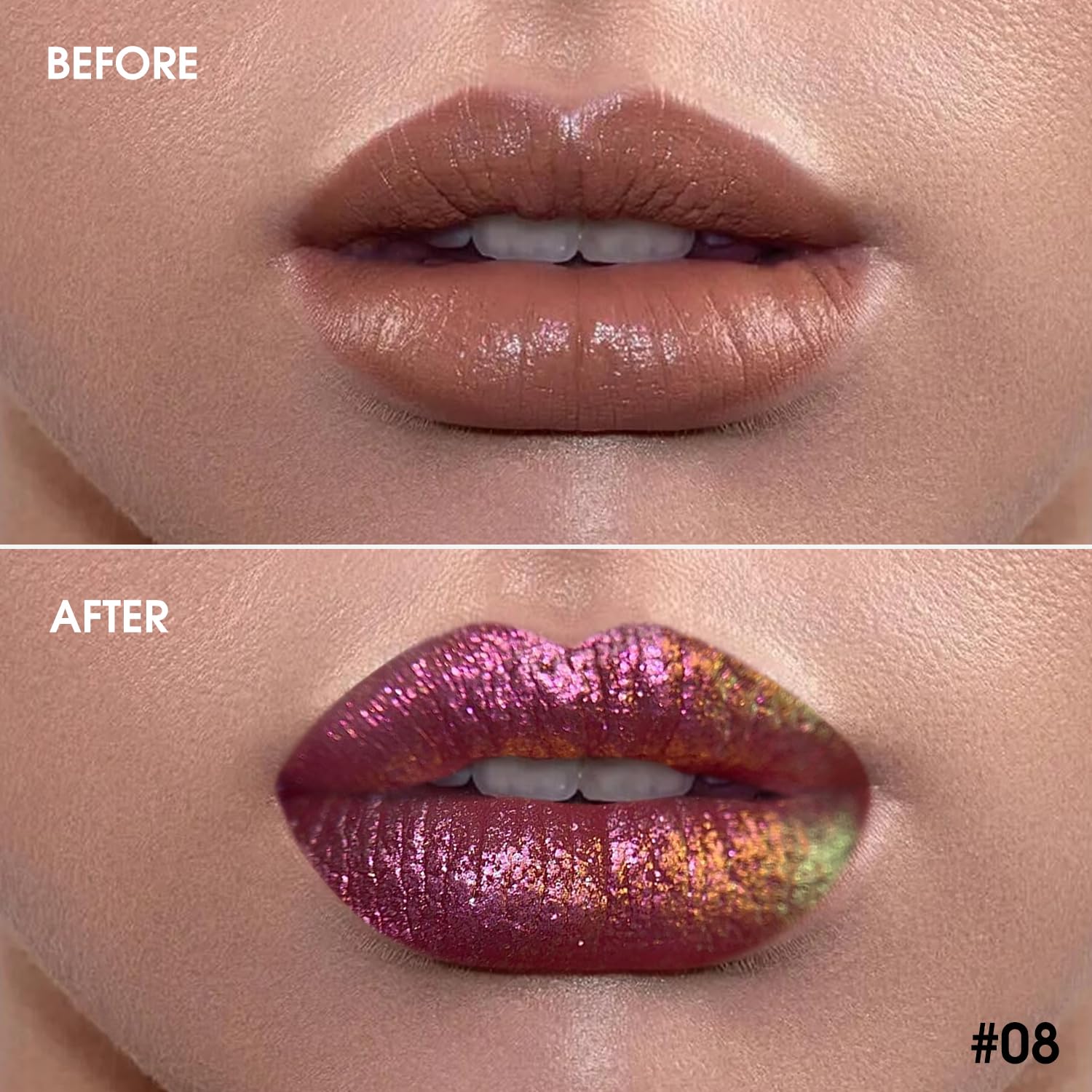 oygcee Chameleon Lipstick 3D rainbow shimmer catches light for vibrant looks.