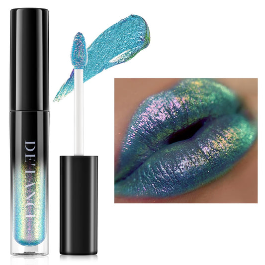 oygcee Chameleon Lip Gloss shows blue green shimmer with bold multidimensional color