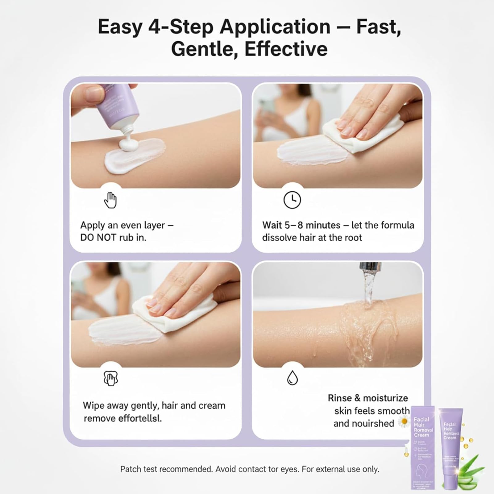 Bikini line application demonstrates safe use on delicate skin.