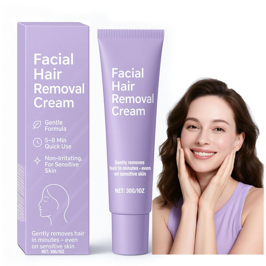 OYKOSE facial hair removal cream packaging highlights a gentle formula for sensitive skin.