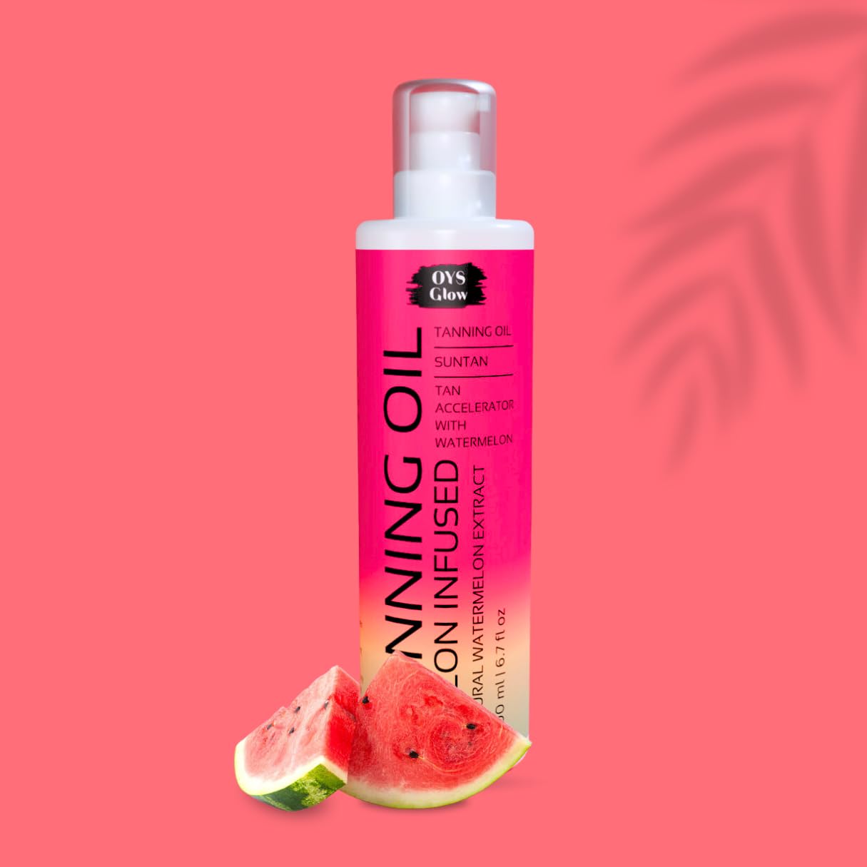 OYS GLOW Watermelon Tanning Oil indoors setup image for bed tanning sessions
