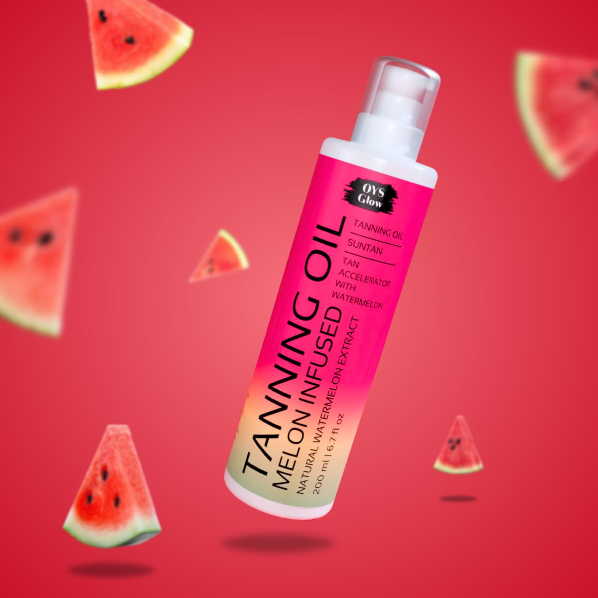 OYS GLOW Watermelon Tanning Oil texture swirl indicating a hydrating finish
