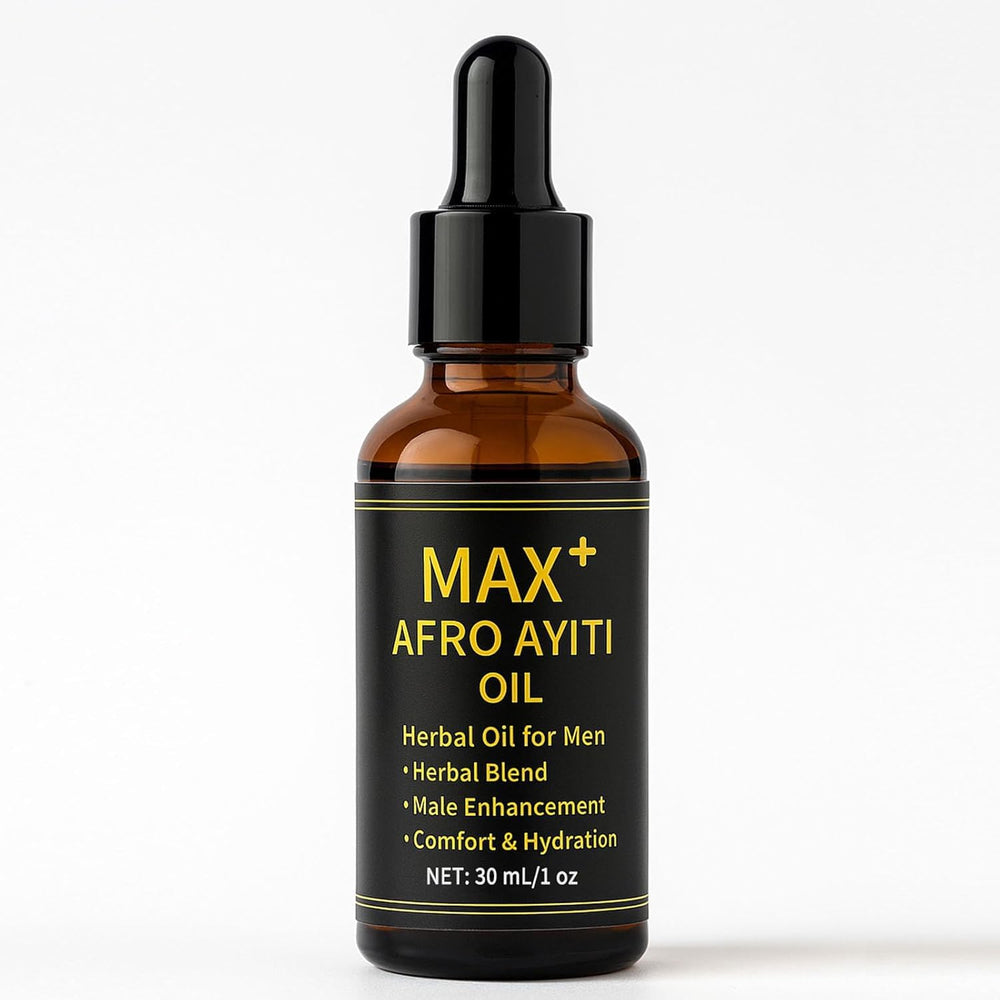 OZZKSO Max+ Afro Ayiti Oil bottle showing quick absorption and smooth skin.