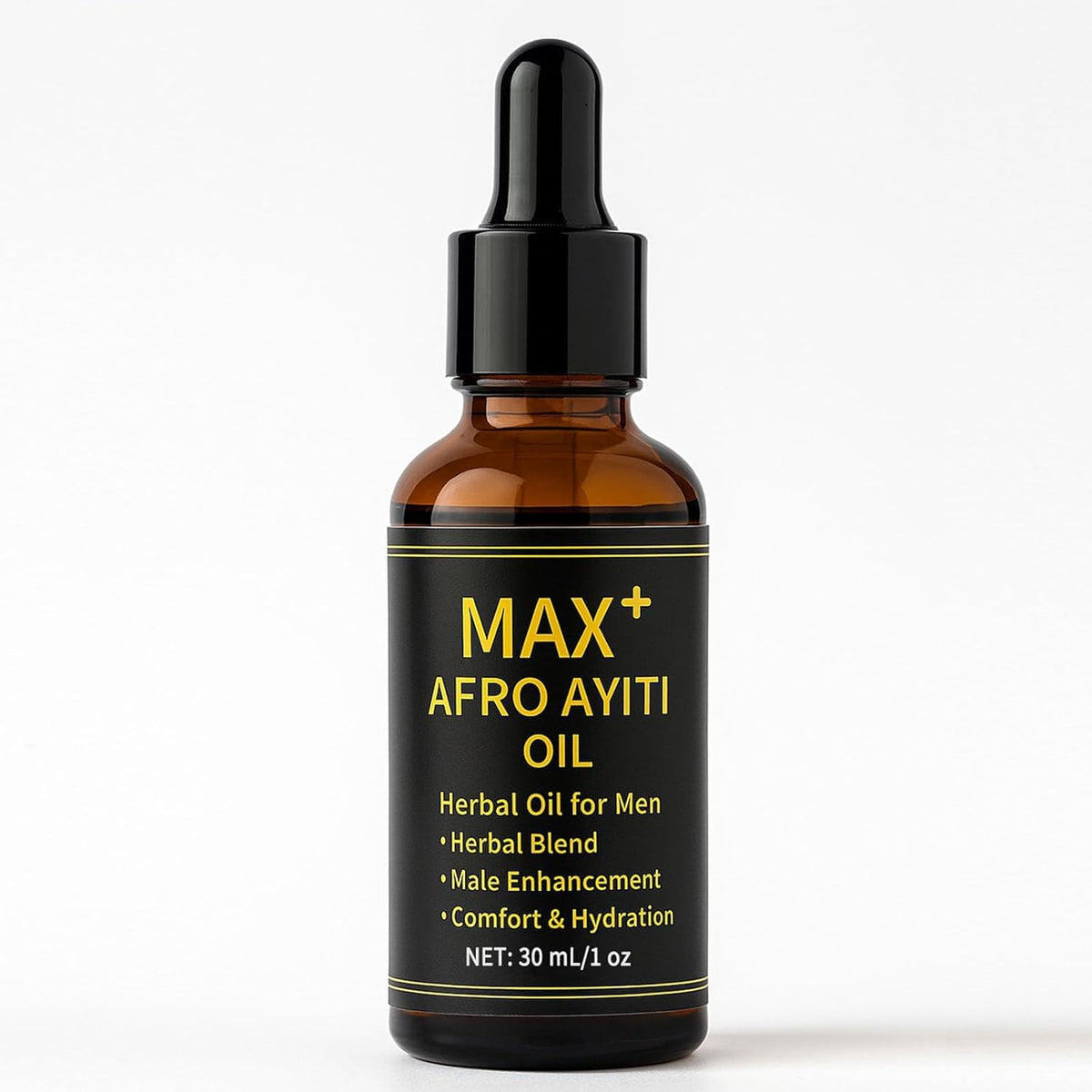OZZKSO Max+ Afro Ayiti Oil bottle showing quick absorption and smooth skin.