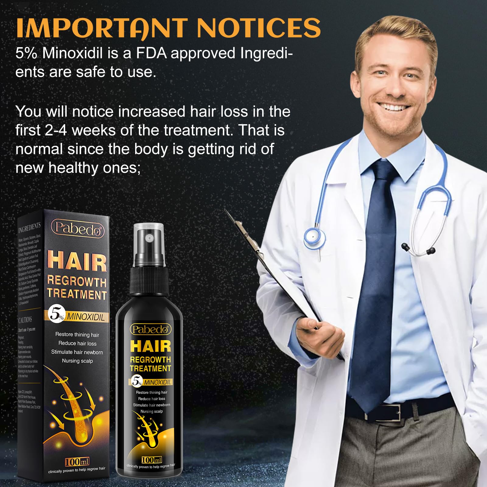 Pabedo minoxidil daily application with precision tip for easy use.