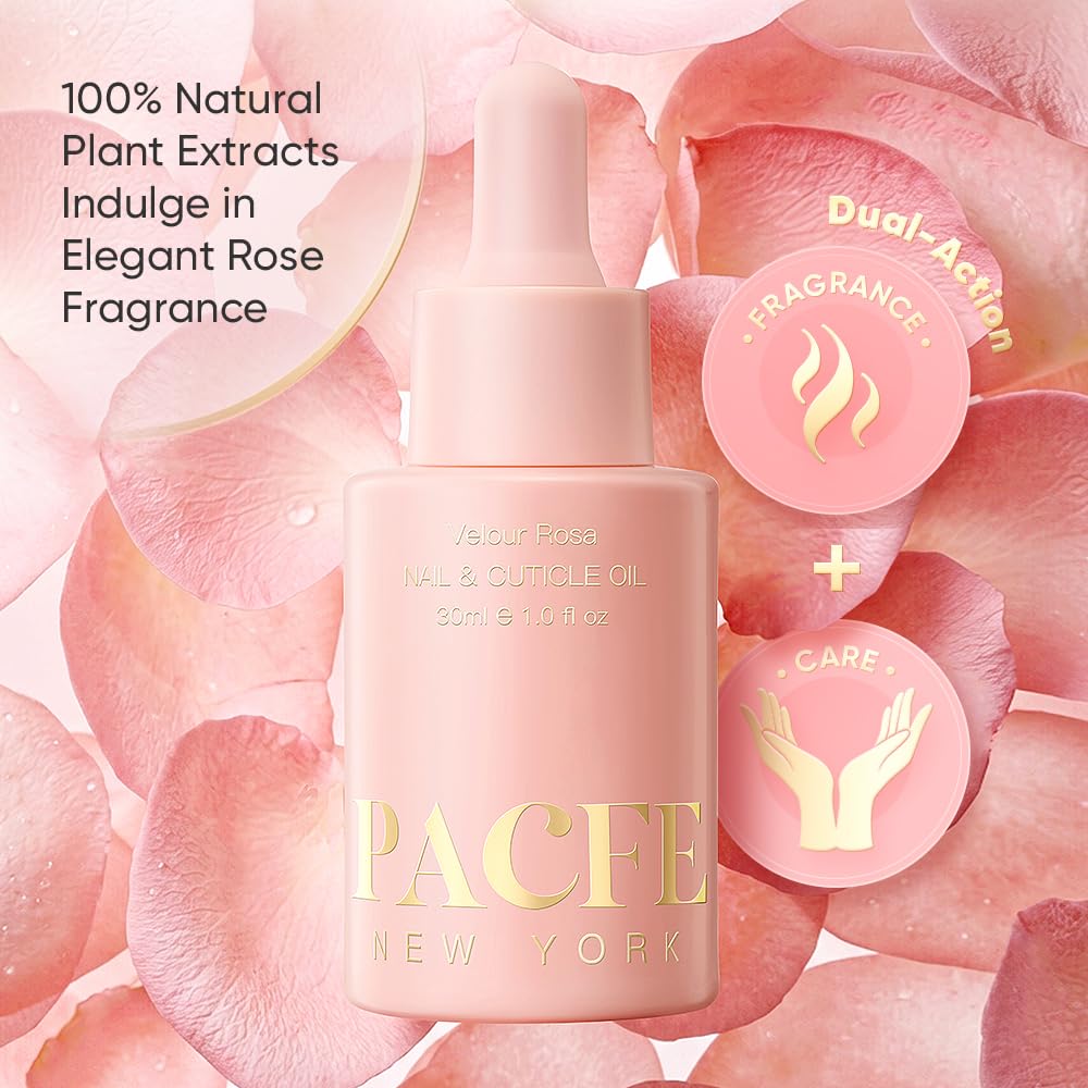 Pacfe cuticle oil application on nail demonstrates smooth, nourished-looking nails.