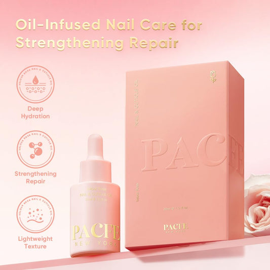 Pacfe cuticle oil dropper closeup highlighting precise application for dry cuticles.