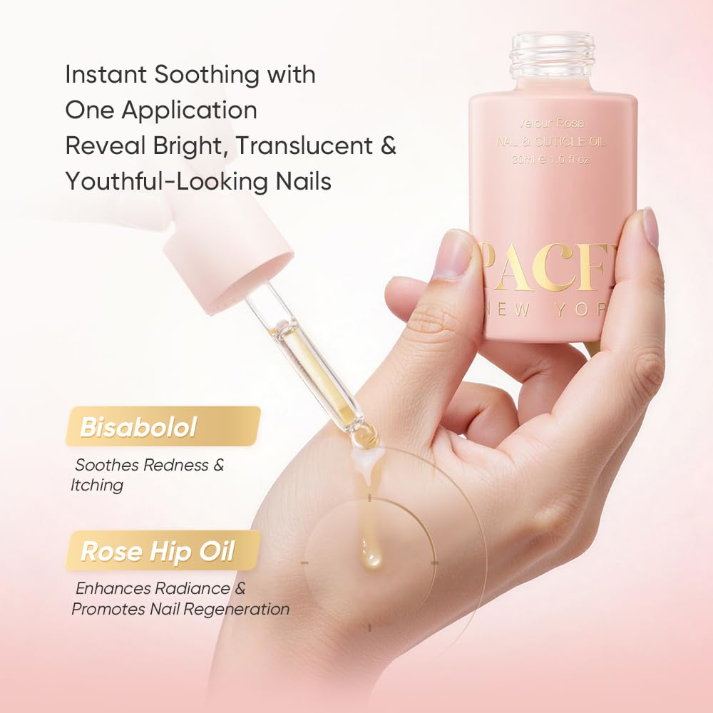 Pacfe cuticle oil packaging shown for easy home use.