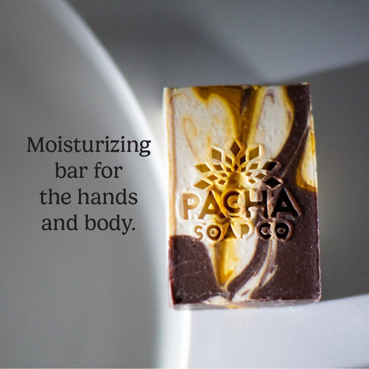 Pacha Soap Co Almond Goat Milk Bar Soap – handcrafted in USA for sensitive skin.