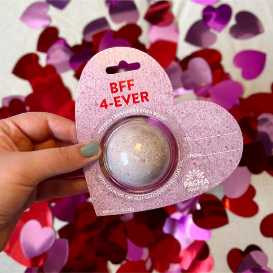 Pacha Soap Co BFF 4-Ever gift-ready packaging highlighting a thoughtful friend gift.