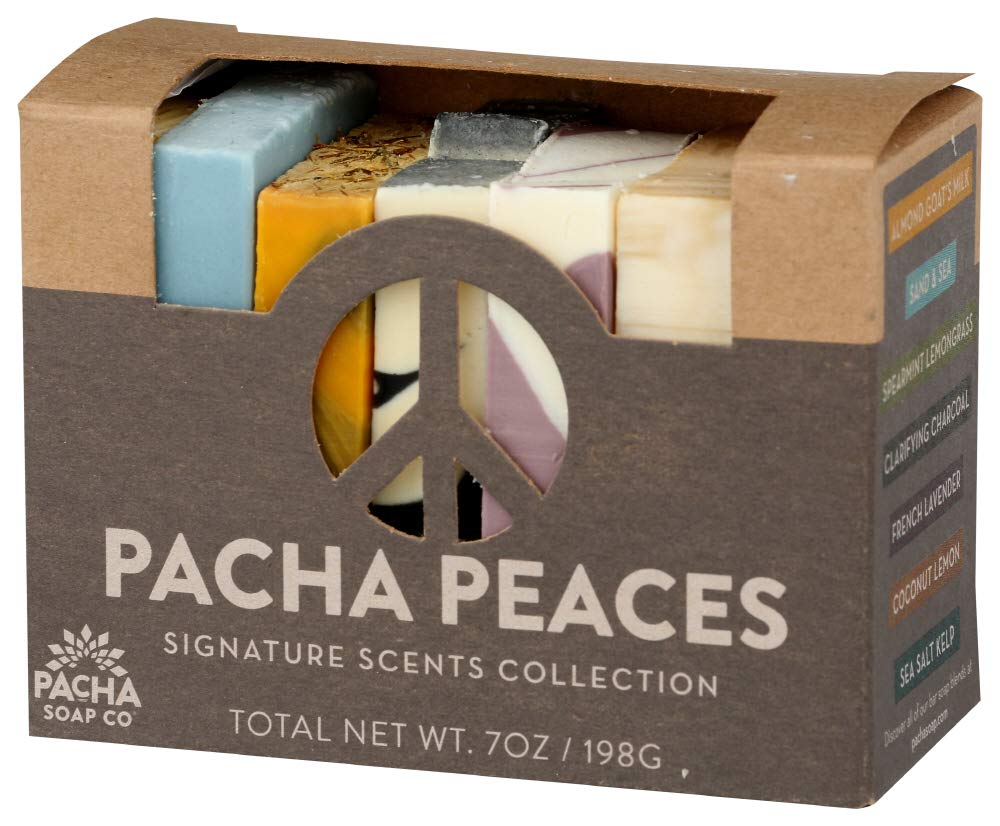 Closeup of creamy lather from the Pacha Soap Calm Peaces bar.