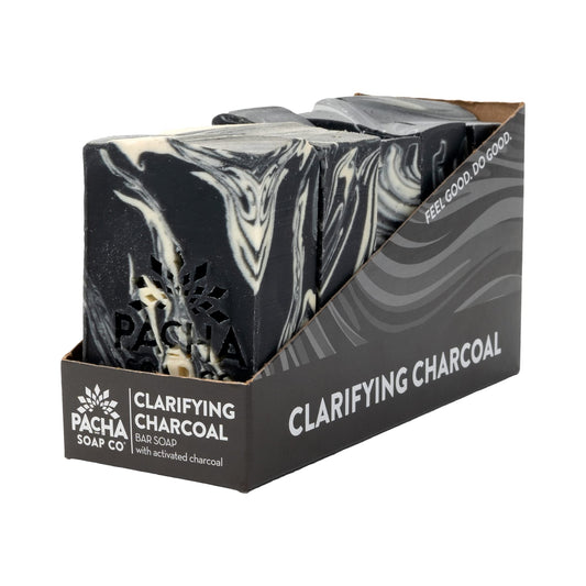 Pacha Soap Co clarifying charcoal bar for a refreshing cleanse.