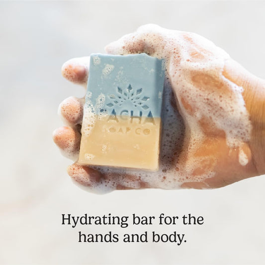 Pacha Soap Co. Sand and Sea bar with pumice demonstrates gentle exfoliation for morning routines