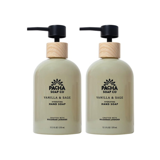 Pacha Soap Co Vanilla & Sage bottle front showing hydrating formula