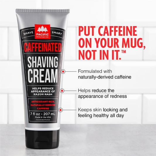 Pacific Shaving Co caffeinated shaving cream lather — rich foam for a smooth shave.