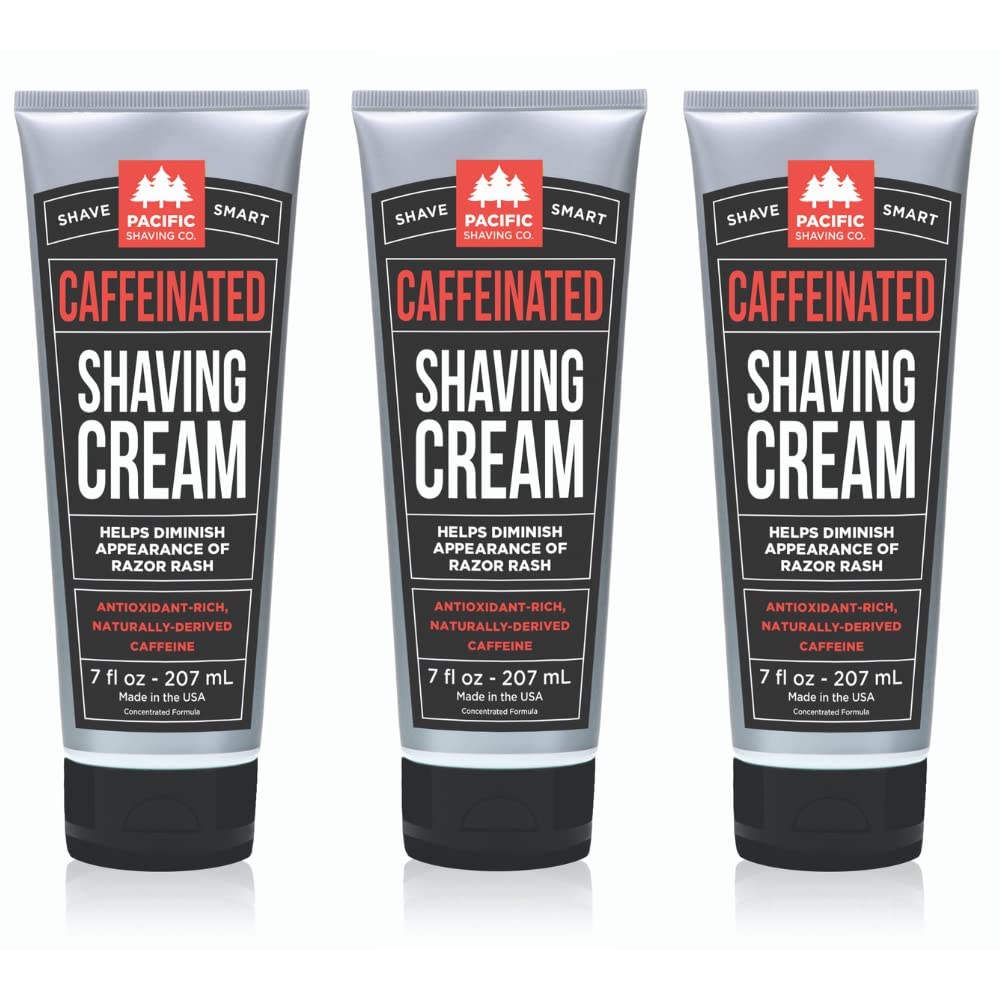 Pacific Shaving Company caffeinated shaving cream front view on 7 oz bottle