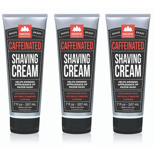 Pacific Shaving Company caffeinated shaving cream front view on 7 oz bottle