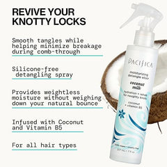 Pacifica Coconut Milk Hair Detangler Ingredients Coconut Milk panel emphasizes nourishing hydration.